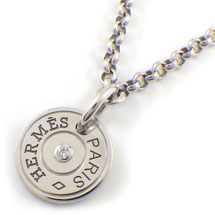 エルメス HERMES ネックレス ガンバード クルー・ド・セル セリエ ラウンド ロゴ 1ポイント ダイヤモンド K18WG 【中古】