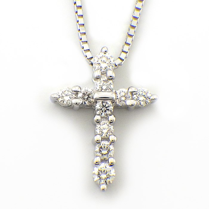 タサキ 田崎真珠 TASAKI ネックレス クロス モチーフ パヴェ 10ポイント ダイヤモンド 計0.14ct K18WG 【中古】
