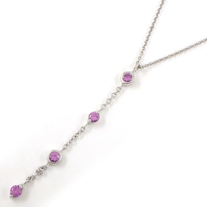 ティファニー Tiffany & Co. ネックレス バイ ザ ヤード スウィング ドロップ 4ポイント ピンクサファイア K18WG 【中古】