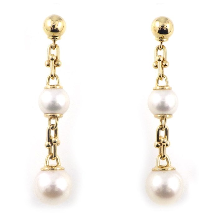 ティファニー Tiffany & Co. ピアス ハードウェア トリプル ドロップ リンク 70607107 パール 9.7/7.7mm珠 K18YG 【中古】