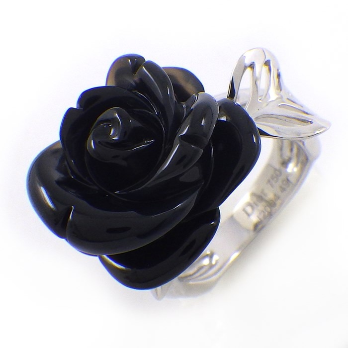 クリスチャンディオール Christian Dior リング ローズ ディオール プレ カトラン オニキス 1ポイント ダイヤモンド K18WG 9号 / #49 【中古】