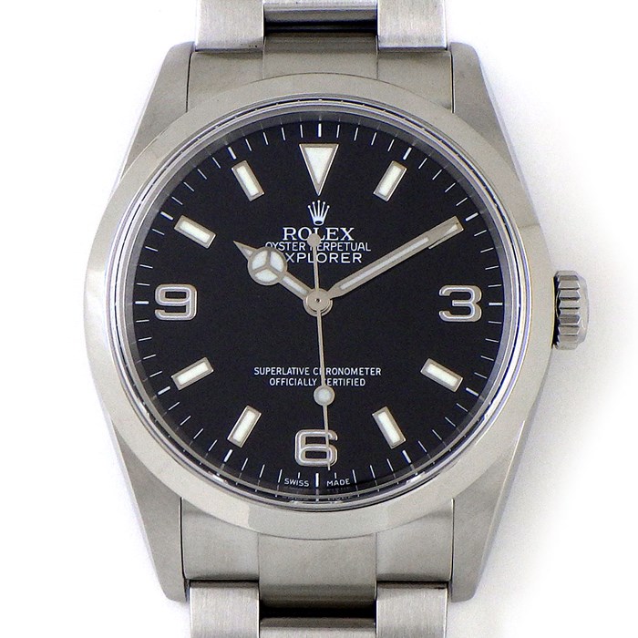 ロレックス Rolex 腕時計 エクスプローラーI 114270 D番 ブラック文字盤 夜光インデックス オイスタースチール SS 自動巻き 【箱・保付き】 【中古】
