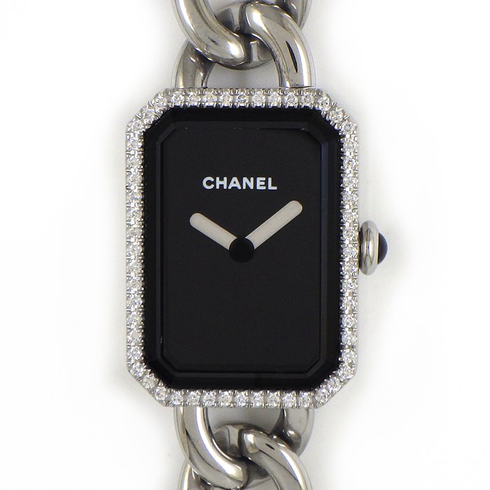 シャネル CHANEL 腕時計 プルミエール H3252 バケットカット ダイヤベゼル ブラック文字盤 黒 グルメットチェーン ブレスレット SS クオーツアナログ 【中古】