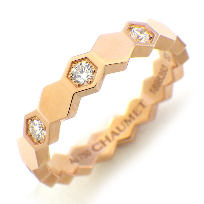 ショーメ Chaumet リング ビー マイ ラブ ハニカム ハーフ 084677 幅4ｍｍモデル 9ポイント ダイヤモンド 計0.31ct K18PG 13号 / #53 【中古】