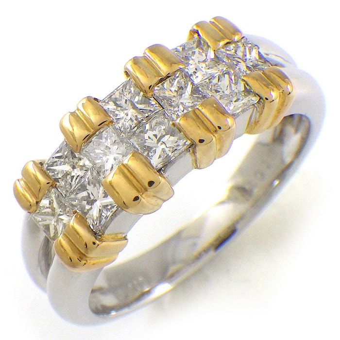 【ダイヤモンド】 リング プリンセスカット ダイヤモンド 計1.01ct PT900 K18YG 15.5号 【中古】