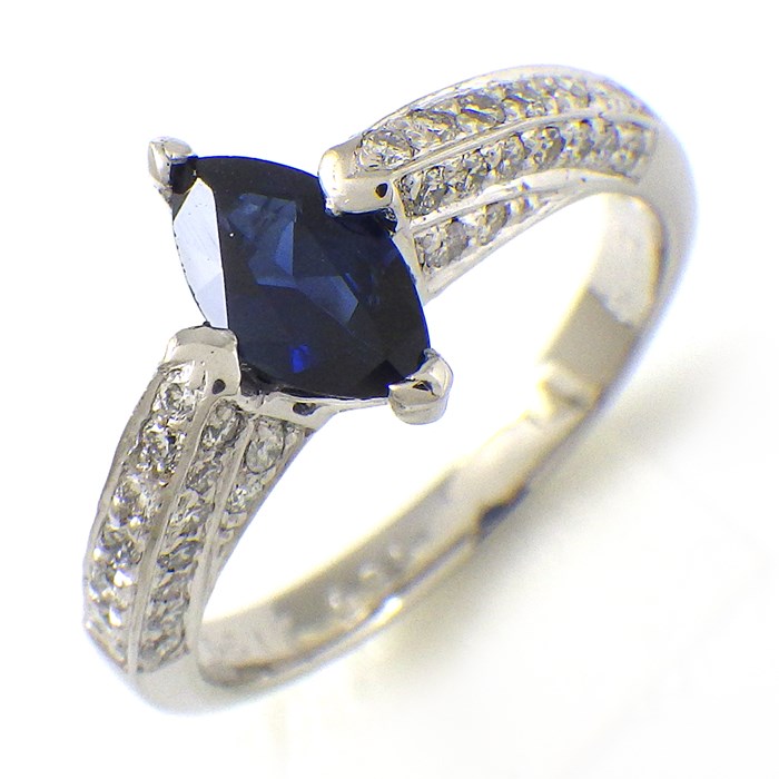 【マーキスカットサファイア ダイヤモンド】 リング マーキスカット サファイア 0.617ct パヴェ ダイヤモンド 計0.35ct PT900 11号 【中古】