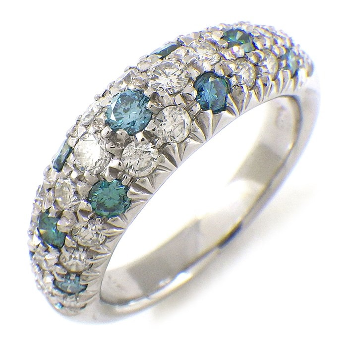 【ダイヤモンド ブルートリートメントダイヤモンド】 リング パヴェ ダイヤモンド 計 0.66ct パヴェ 13ポイント ブルー トリートメント ダイヤモンド 計0.52ct PT900 14号 【中古】
