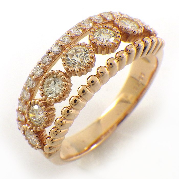 【ダイヤモンド】 リング ハーフサークル パヴェ ラウンドカット ダイヤモンド 計 1.00ct K18PG 19.5号 【中古】