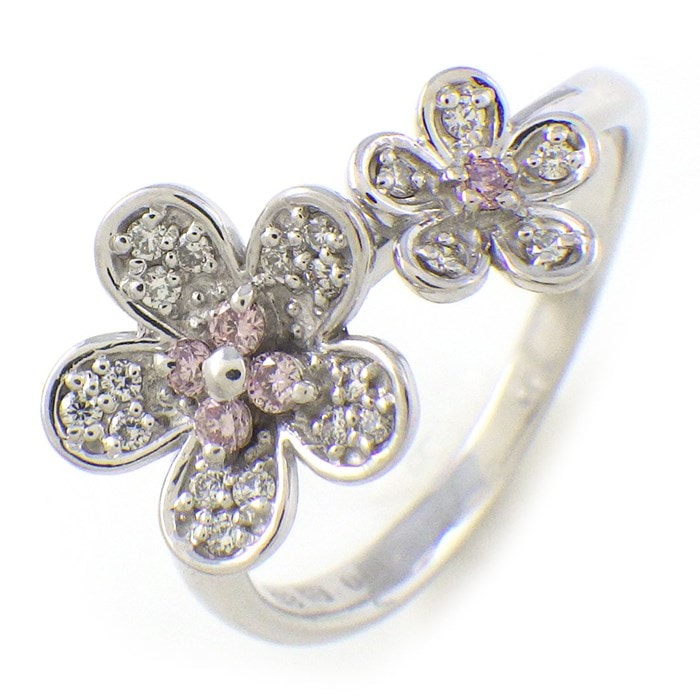 【ピンクダイヤモンド ダイヤモンド】 リング フラワーモチーフ 花 ピンク ダイヤモンド 計0.06ct ダイヤモンド 計0.10ct K18WG 10号 【中古】