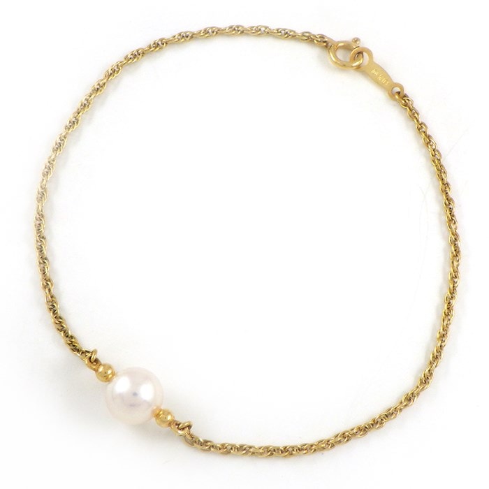 ミキモト MIKIMOTO ブレスレット 1ポイント パール 6.6mm珠 K18YG 【中古】
