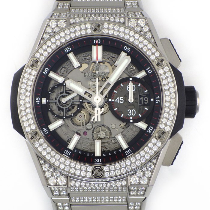 ウブロ Hublot 腕時計 ビッグ・バン インテグレーテッド 451.NX.1170.NX.3704 ダイヤベゼル マットブラック スケルトン文字盤 ダイヤブレス チタン 自動巻き 【箱・保付き】 【中古】