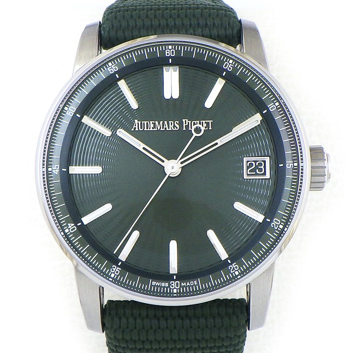 オーデマ・ピゲ Audemars Piguet 腕時計 CODE 11.59 15210ST.00.A0566KB.01 グリーン文字盤 夜光インデックス 裏スケ デイト グリーン ラバー ナイロンベルト SS 自動巻き 【箱・保付き】
