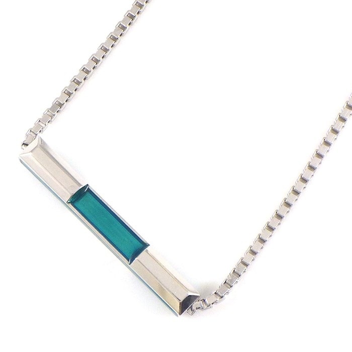 グッチ GUCCI ネックレス リンク トゥ ラブ バー K18WG ブルー エナメル 【中古】