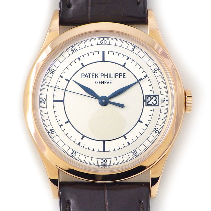 パテック・フィリップ Patek Philippe 腕時計 カラトラバ 5296R-001 シルバー文字盤 裏スケ デイト ブラウン クロコダイルレザーベルト K18PG 自動巻き 【箱・保付き】 【中古】