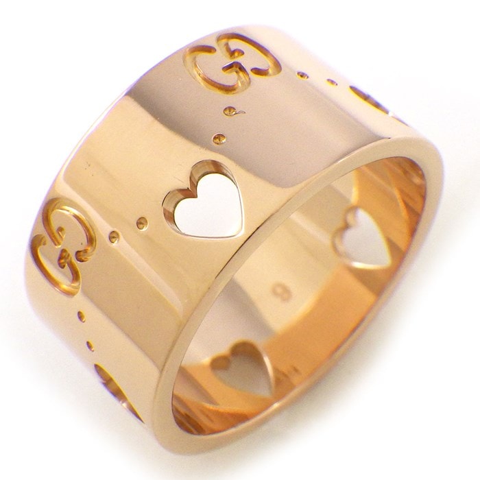 グッチ GUCCI リング アイコン アモール ワイド ハート ラージ GG ロゴ K18PG 8.5号 / #9 【中古】