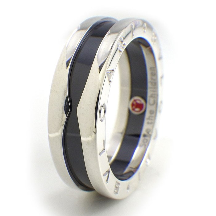 ブルガリ BVLGARI リング B-zero1 ビーゼロワン セーブザチルドレン 子供 支援 チャリティ SV925 ブラック セラミック 黒 19号 / #60 【中古】