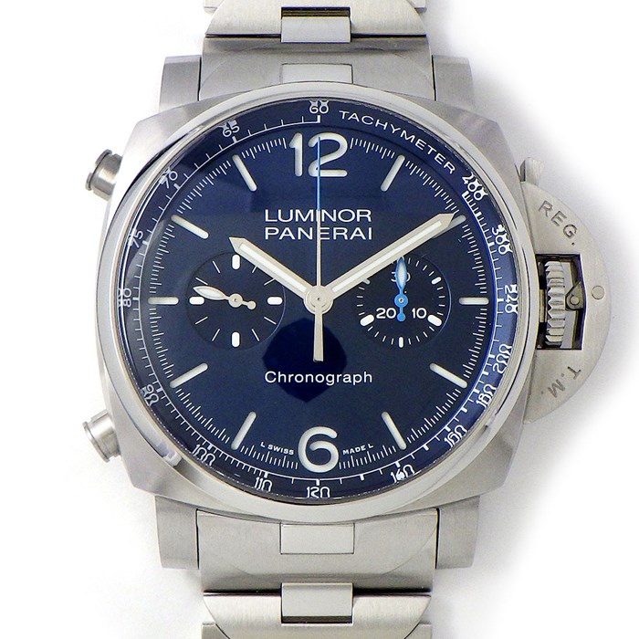 パネライ PANERAI 腕時計 ルミノール クロノ PAM01110 ブルー文字盤 クロノグラフ タキメーター 夜光インデックス スモールセコンド SS 自動巻き 【箱・保付き】 【中古】