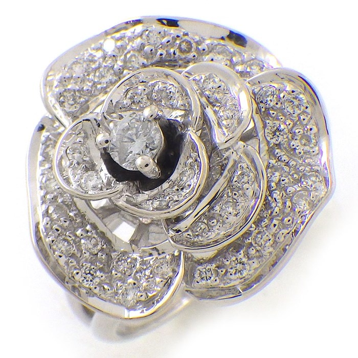 【ダイヤモンド】 リング ローズ 薔薇モチーフ フル パヴェ ダイヤモンド 0.32ct K18WG 12号 【中古】