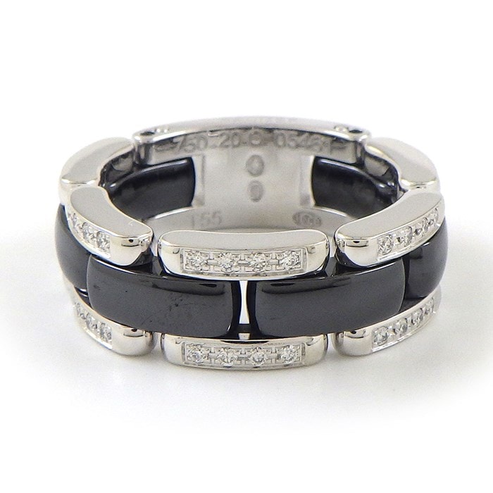 シャネル CHANEL リング ウルトラ ミディアムモデル J2637 フルサークル 40ポイント ダイヤモンド 計0.24ct K18WG ブラック セラミック 黒 14号 / #55 【中古】