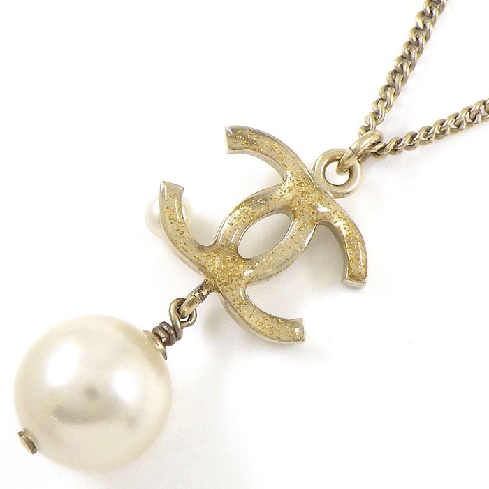 シャネル CHANEL ネックレス ココマーク 2013年製 ラメ 2ポイント イミテーション パール 4.0mm/12.1mm珠 GP 【中古】