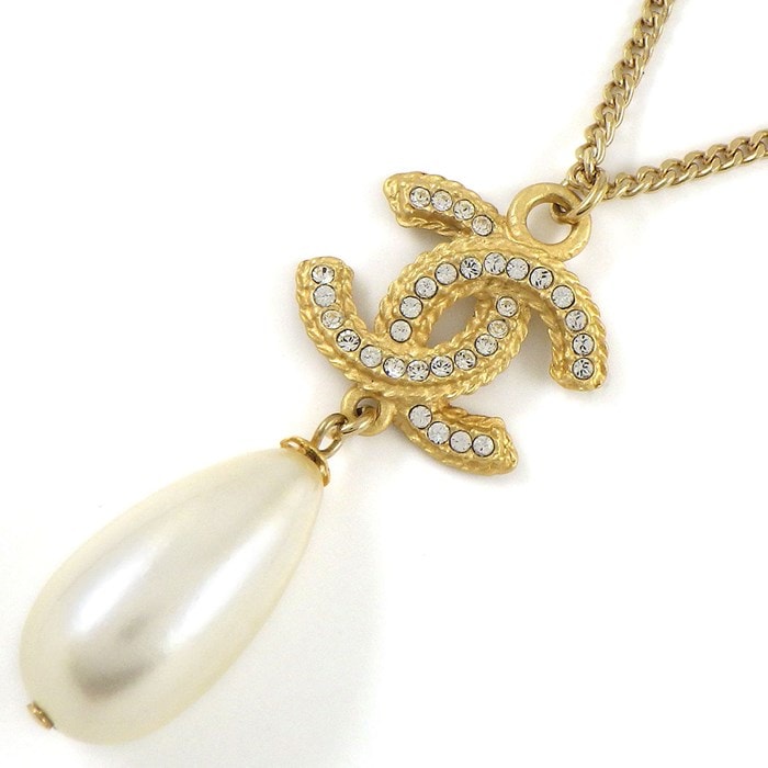 シャネル CHANEL ネックレス ココマーク 2020年製 ドロップ バロック イミテーション パール ラインストーン GP 【中古】