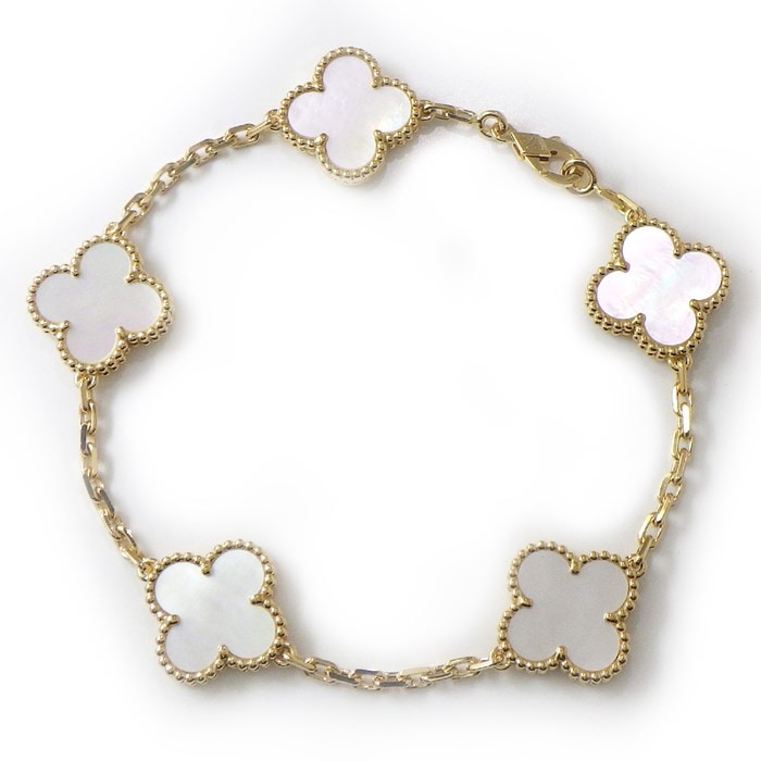 ヴァンクリーフ＆アーペル Van Cleef & Arpels ブレスレット ヴィンテージ アルハンブラ 5モチーフ VCARA41800 ホワイト シェル 白 K18YG 【中古】