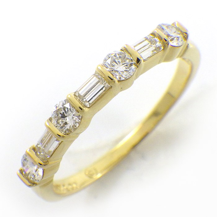 ティファニー Tiffany & Co. リング 4ポイント ラウンドカット ダイヤモンド 3ポイント エメラルドカット ダイヤモンド K18YG 10号 【中古】