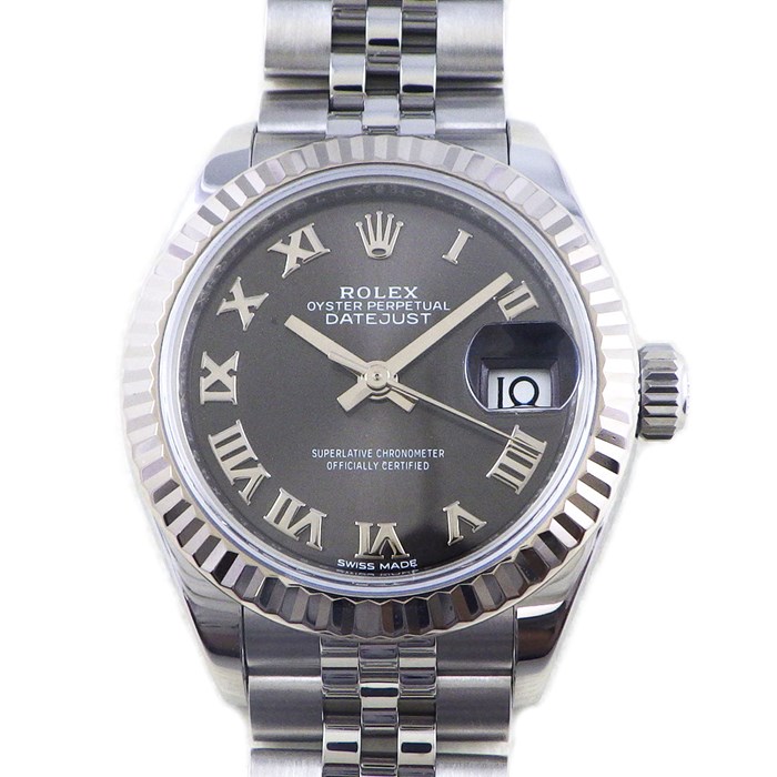 ロレックス Rolex 腕時計 レディ デイトジャスト28 279174 カレンダー サンレイ ダークグレー文字盤 フルーテッドベゼル ジュビリーブレス K18WG オイスタースチール SS 自動巻き 【箱・保付き】 【中古】