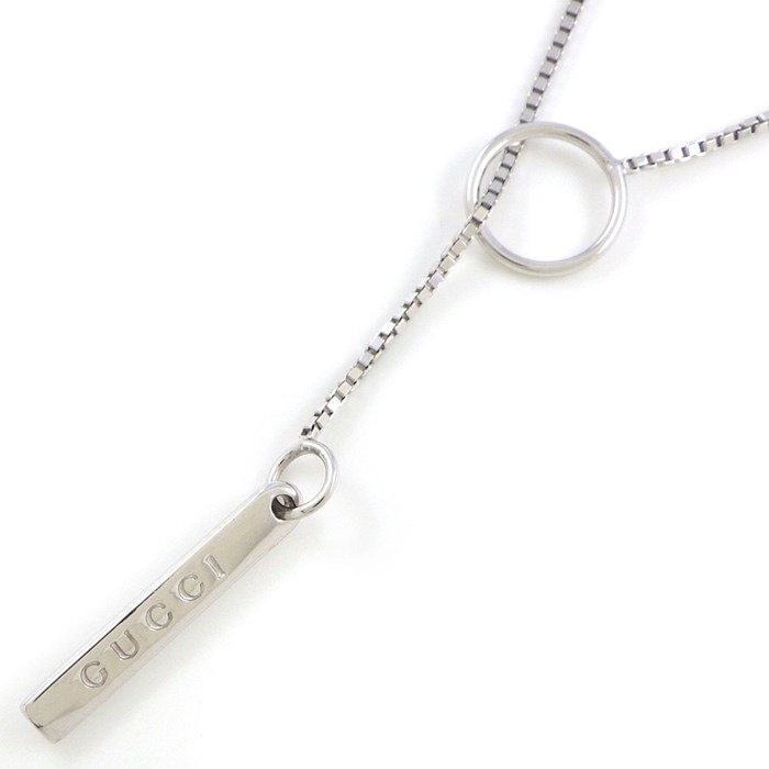 グッチ GUCCI ラリエットネックレス ラリエット ロゴ プレート ベネチアンチェーン K18WG 【中古】
