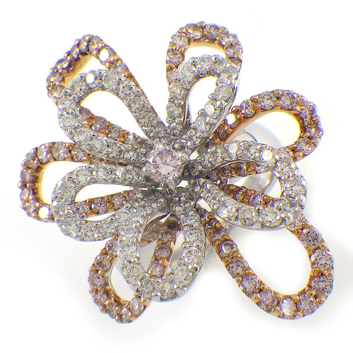 【ピンクダイヤモンド ダイヤモンド】 リング フラワーモチーフ 1ポイント ピンク ダイヤモンド 0.144ct ダイヤモンド 計3.90ct K18WG K18PG 13.5号 【中古】