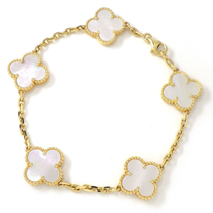 ヴァンクリーフ＆アーペル Van Cleef & Arpels ブレスレット ヴィンテージ アルハンブラ 5モチーフ VCARA41800 ホワイト シェル K18YG 白 【中古】