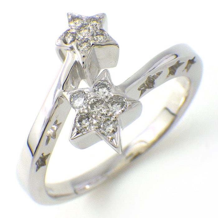 【ダイヤモンド】 リング スターモチーフ ツイスト 12ポイント ダイヤモンド 0.15ct K18WG 11号 【中古】