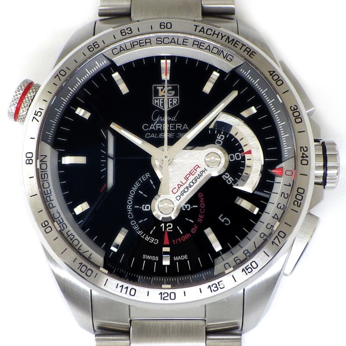 タグ・ホイヤー TAG Heuer 腕時計 グランドカレラ CAV5115/BAO902 デイト クロノグラフ スモールセコンド タキメーター 夜光針・インデックス 裏スケルトン ブラック文字盤 黒 SS 自動巻き 【箱・保付き】 【中古】