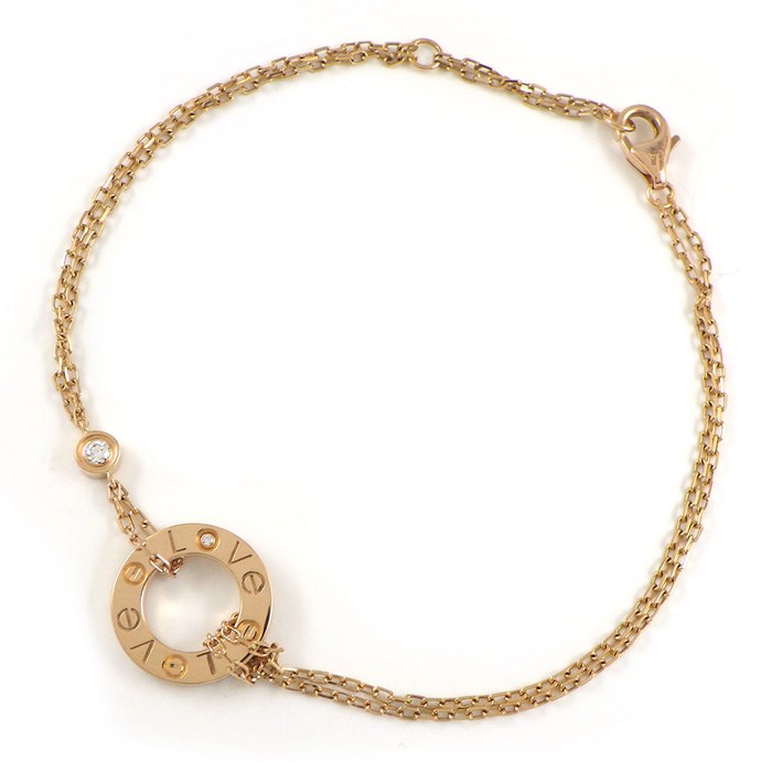 カルティエ Cartier ブレスレット ラブ B6063600 サークル ダブルチェーン 2ポイント ダイヤモンド 計0.03ct K18PG 【中古】