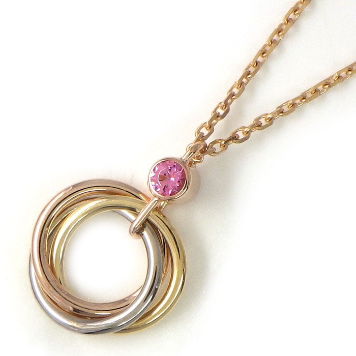 カルティエ Cartier ネックレス ベビー トリニティ スリーカラー 1ポイント ピンクサファイア K18PG K18WG K18YG 【中古】