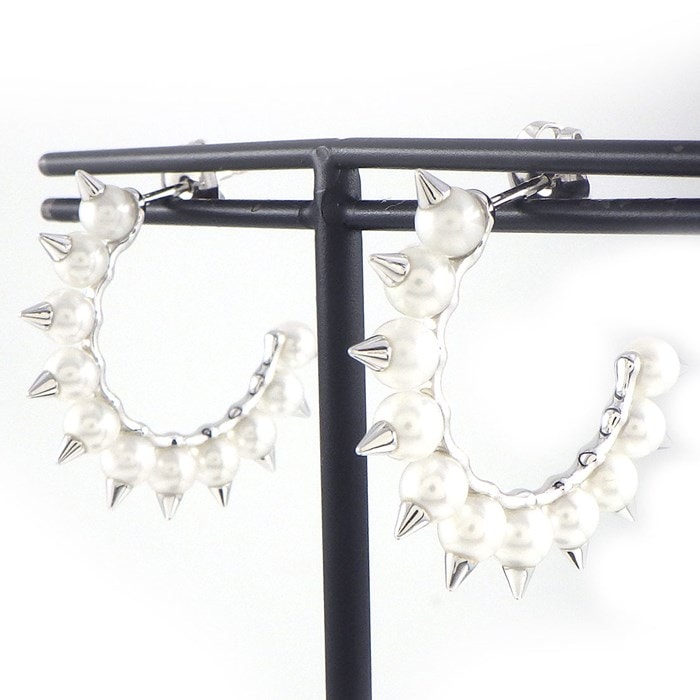 タサキ 田崎真珠 TASAKI ピアス フープ デインジャー トライブ EC-3780-18KWG ソーンズ ファング 淡水真珠 K18WG 【中古】