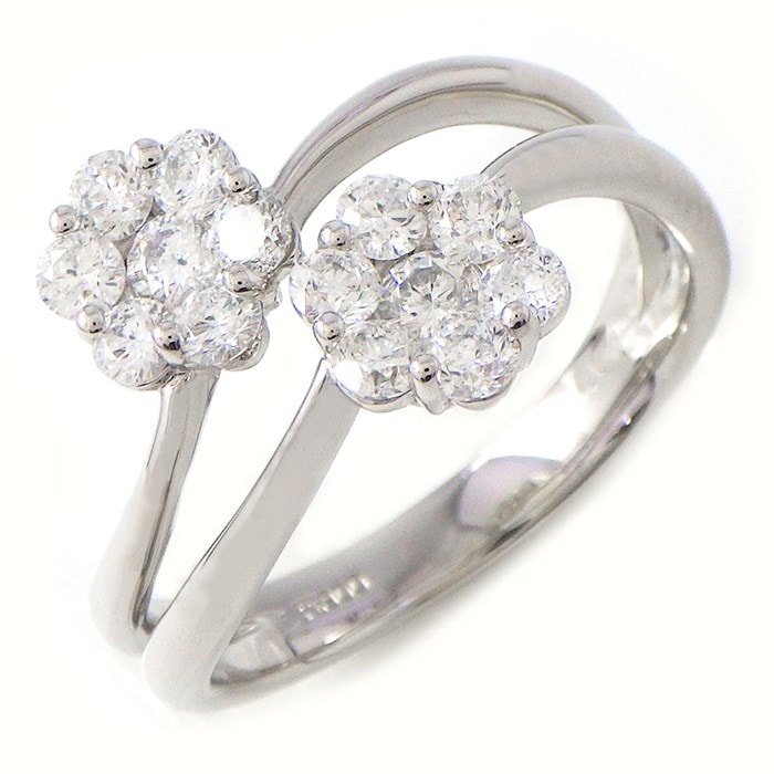 【ダイヤモンド】 リング 花 フラワーモチーフ ダイヤモンド 計1.00ct PT900 18号 【中古】