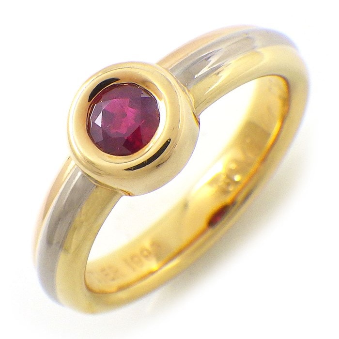 カルティエ Cartier リング モノストーン スリーカラー 1ポイント ルビー K18PG K18WG K18YG 7号 / #47 【中古】