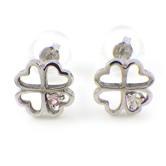 【ダイヤモンド サファイア】 ピアス ハート フラワー クローバー モチーフ ダイヤモンド 0.02ct ピンク サファイア K18WG 【中古】