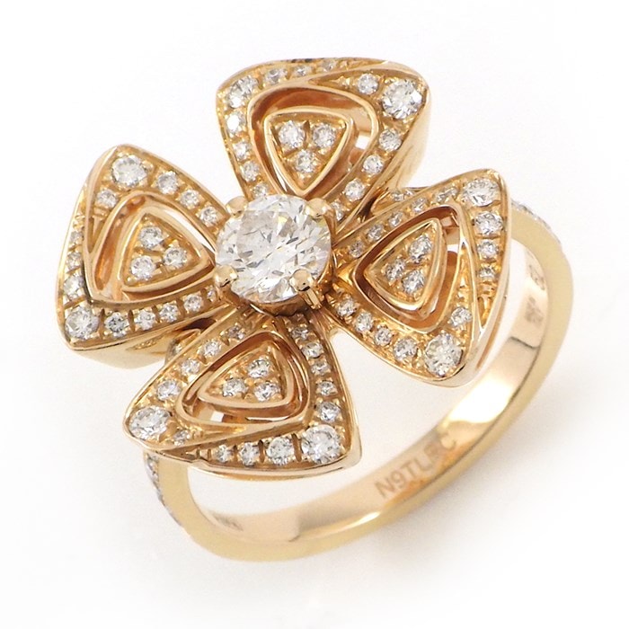 ブルガリ BVLGARI リング フィオレヴァー 355872 フラワー クローバー ハーフエタニティ ダイヤモンド 計 0.67ct K18PG 11号 / #52 【中古】