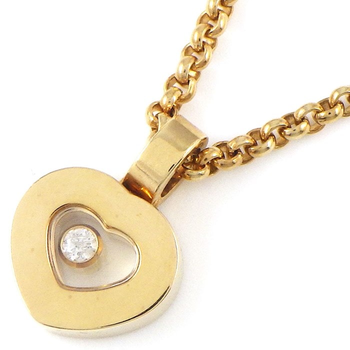 ショパール Chopard ネックレス ハッピーダイヤ 792897-0001 ハート モチーフ ムービング 1ポイント ダイヤモンド K18YG 【中古】