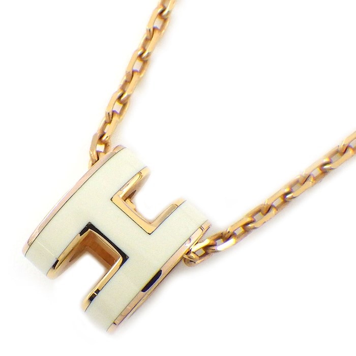 エルメス HERMES ネックレス ポップアッシュ H ミニ ホワイトラッカー 白 ピンクゴールドメタル 【中古】