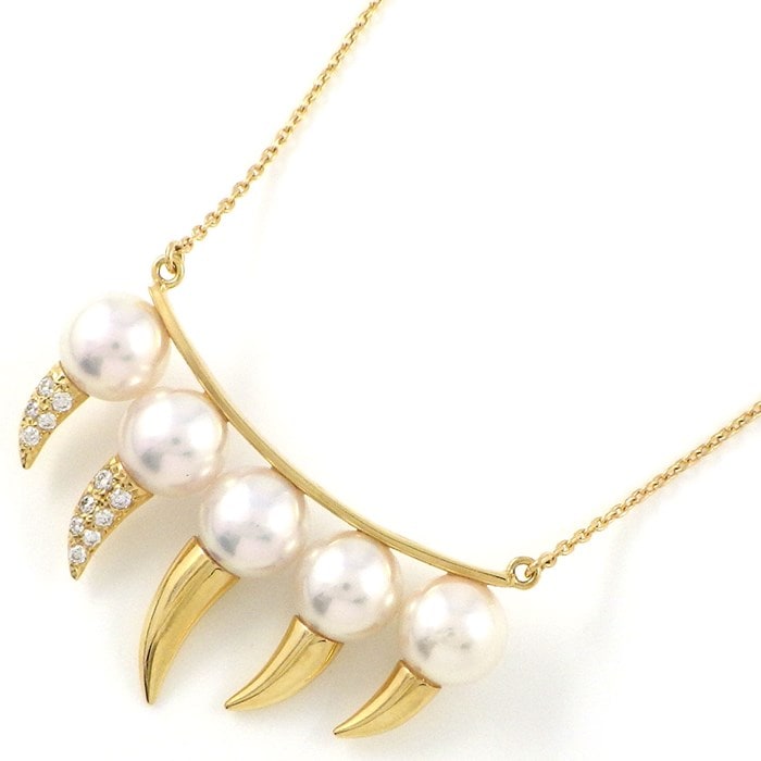 タサキ 田崎真珠 TASAKI ネックレス デインジャー ファング P-15641-18KYG ダイヤモンド 計0.09ct あこや真珠 7mm珠 K18YG 【中古】