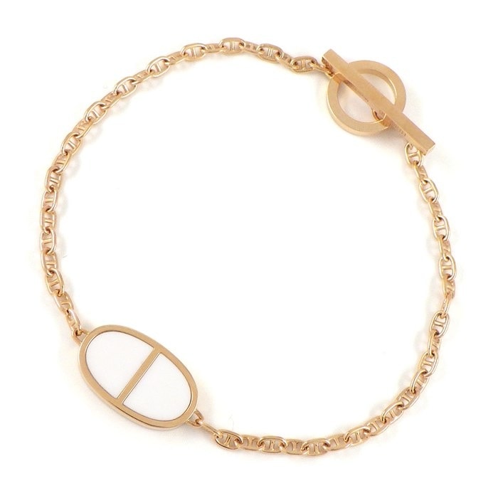 エルメス HERMES ブレスレット シェーヌダンクル ヴェルソ トグルクラスプ ホワイト セラミック 白 / #ST  K18PG 【箱・保付き】 【中古】