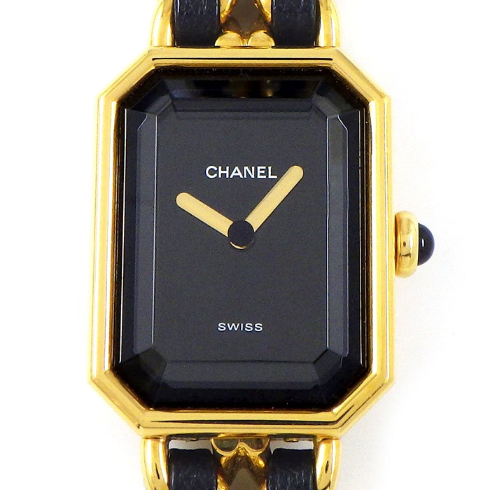 シャネル CHANEL 腕時計 プルミエール M H0001 ブラック文字盤 GP ゴールド/ブラック チェーン レザー ベルト 革 クオーツアナログ 【中古】