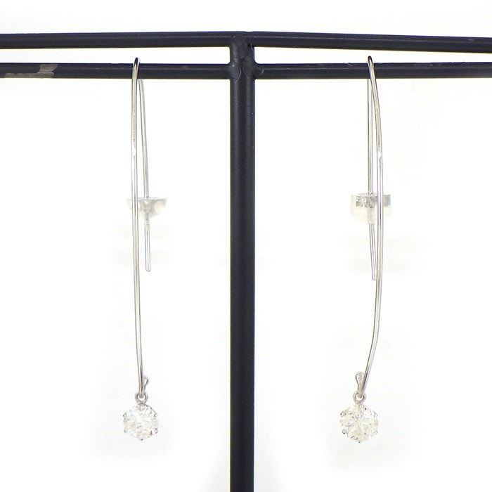 【ダイヤモンド】 フックピアス スウィング ドロップ ダイヤモンド 0.44ct / 0.44ct K18WG 【中古】
