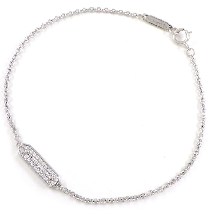 ティファニー Tiffany & Co. ブレスレット タグ プレート チェーン パヴェ ダイヤモンド K18WG 【中古】