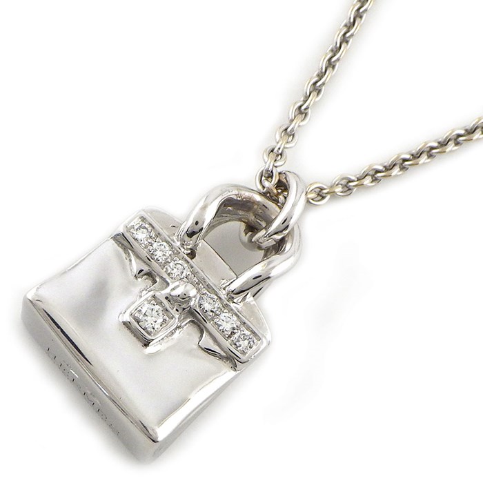 エルメス HERMES ネックレス アミュレット バーキン バッグ モチーフ ダイヤモンド K18WG 【中古】