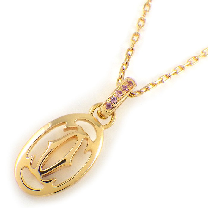 カルティエ Cartier ネックレス ロゴ ドゥーブル C C2 2C ピンクサファイア K18PG 【中古】