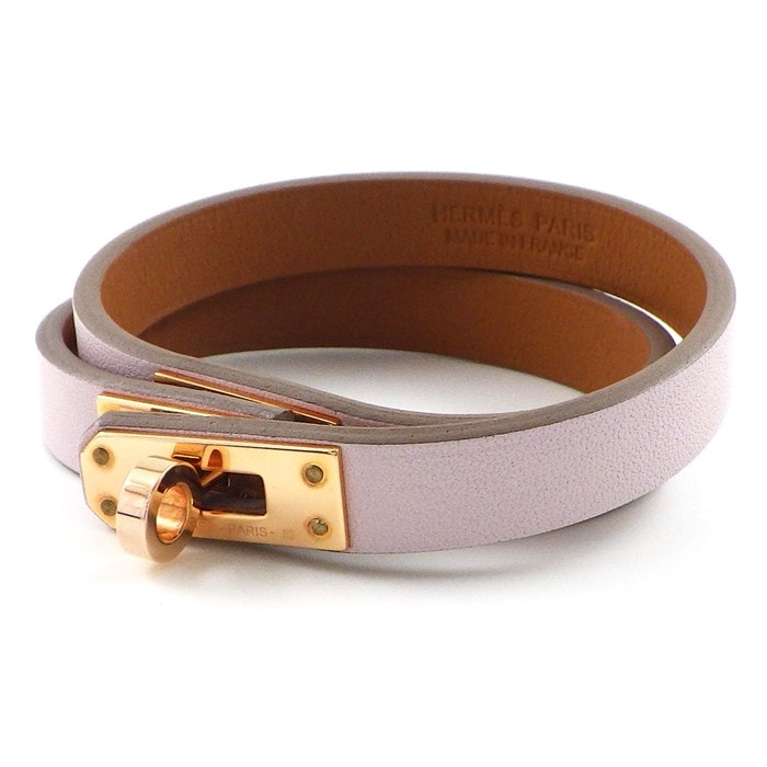 エルメス HERMES ブレスレット ミニ ケリー ドゥブルトゥール H081182CC09T2 B刻印(2023年製) モーヴパール ヴォー・スウィフト 革 GP 【中古】